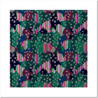 Animalier camouflage stripes dark green magenta Posters and Art